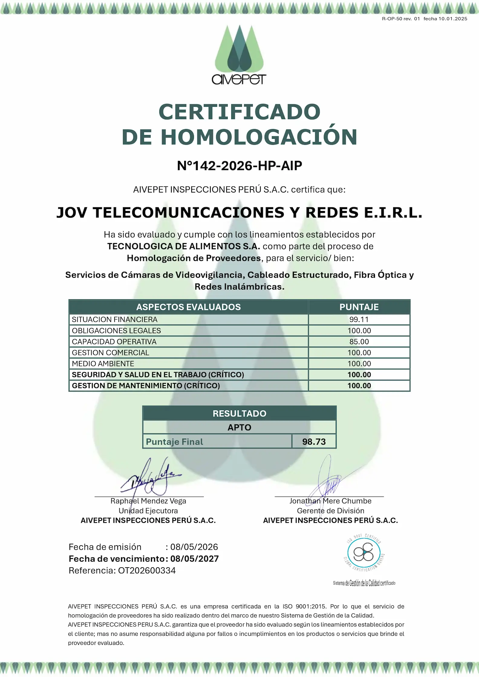 Certificado de Homologación AIVEPET